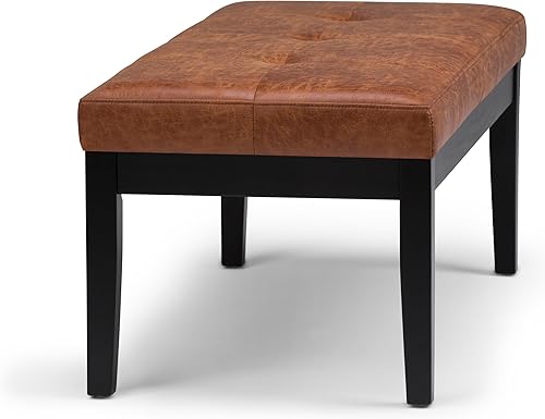 Miniatura 7 de SIMPLIHOME Lacey Tufted Ottoman Bench - 41 inch Wide Upholstered Vegan Leather Rectangle Ottoman in Distressed Saddle Brown, Contemporary Bench for
