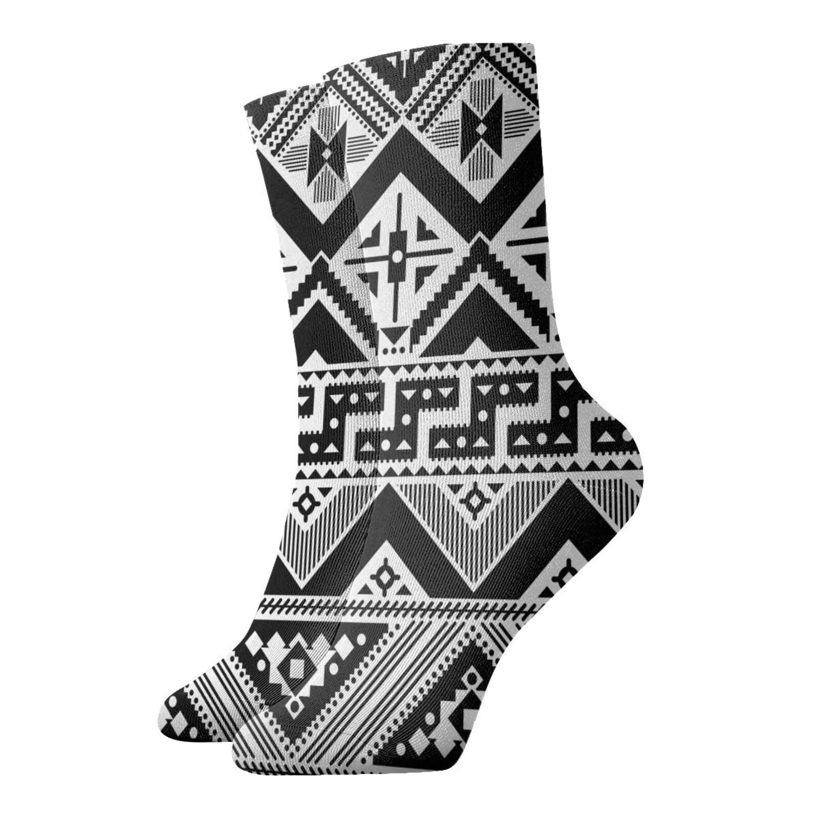 METFLOT Tribal Black White Geometric Men'S Women'S Crew Tube Socks 12 Inch Novelty Fashion Casual Sport Socks