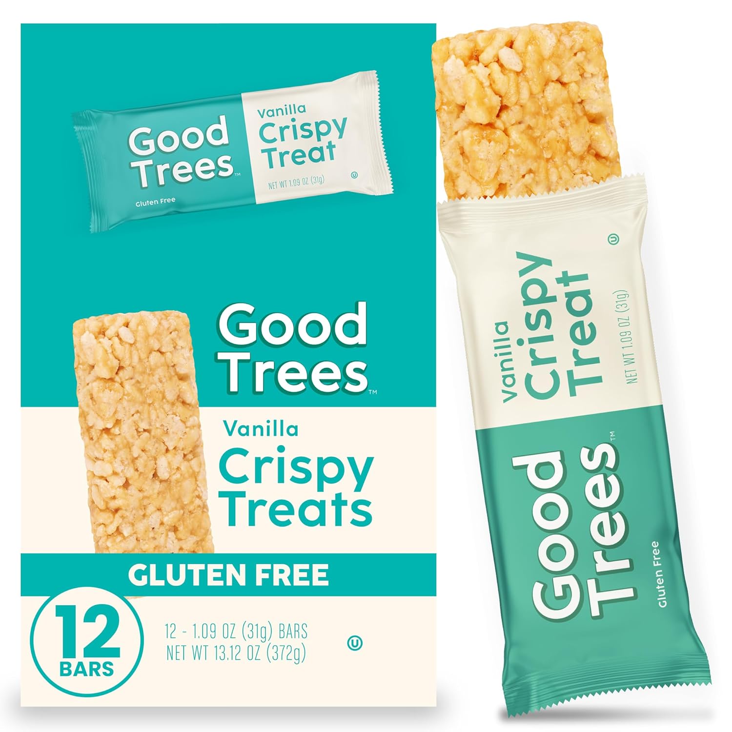 Good trees Rice Crispy Treats, Gluten-Free Snack Bars with Vanilla, 12 Count
