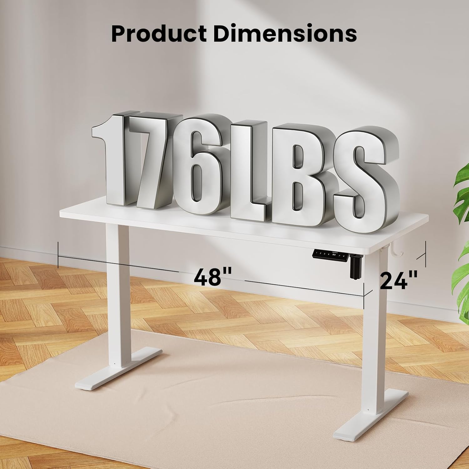 48x24 Inches Height Adjustable Electric Standing Desk with 2 Hooks for Home Office, Ergonomic Sit Stand up Desk with Splice Board, White