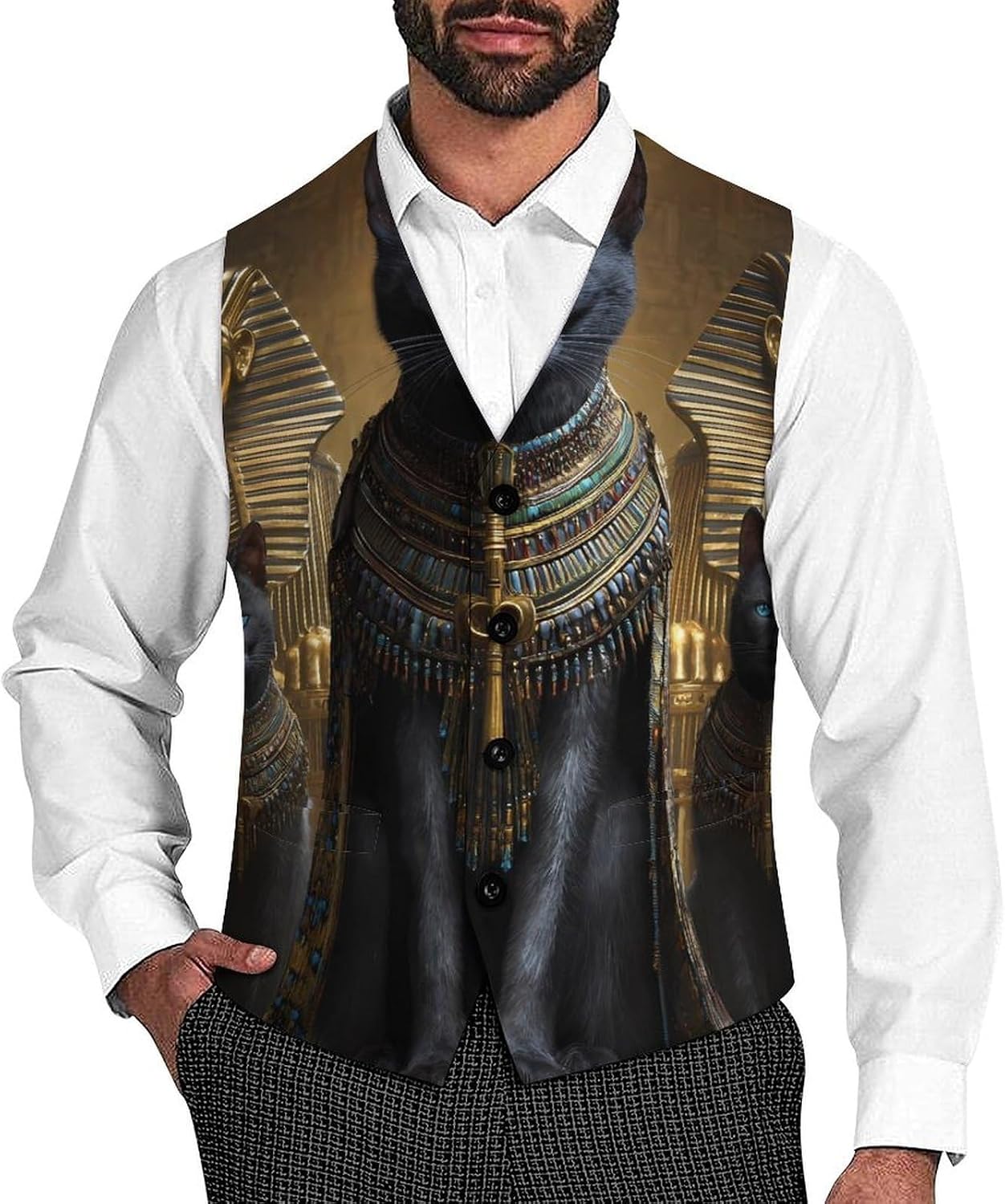 Ancient Egyptian Pyramid Pharaoh Men's Suit Vest Formal Vests Casual Dress Fit Waistcoat Casual Tuxedo for Business