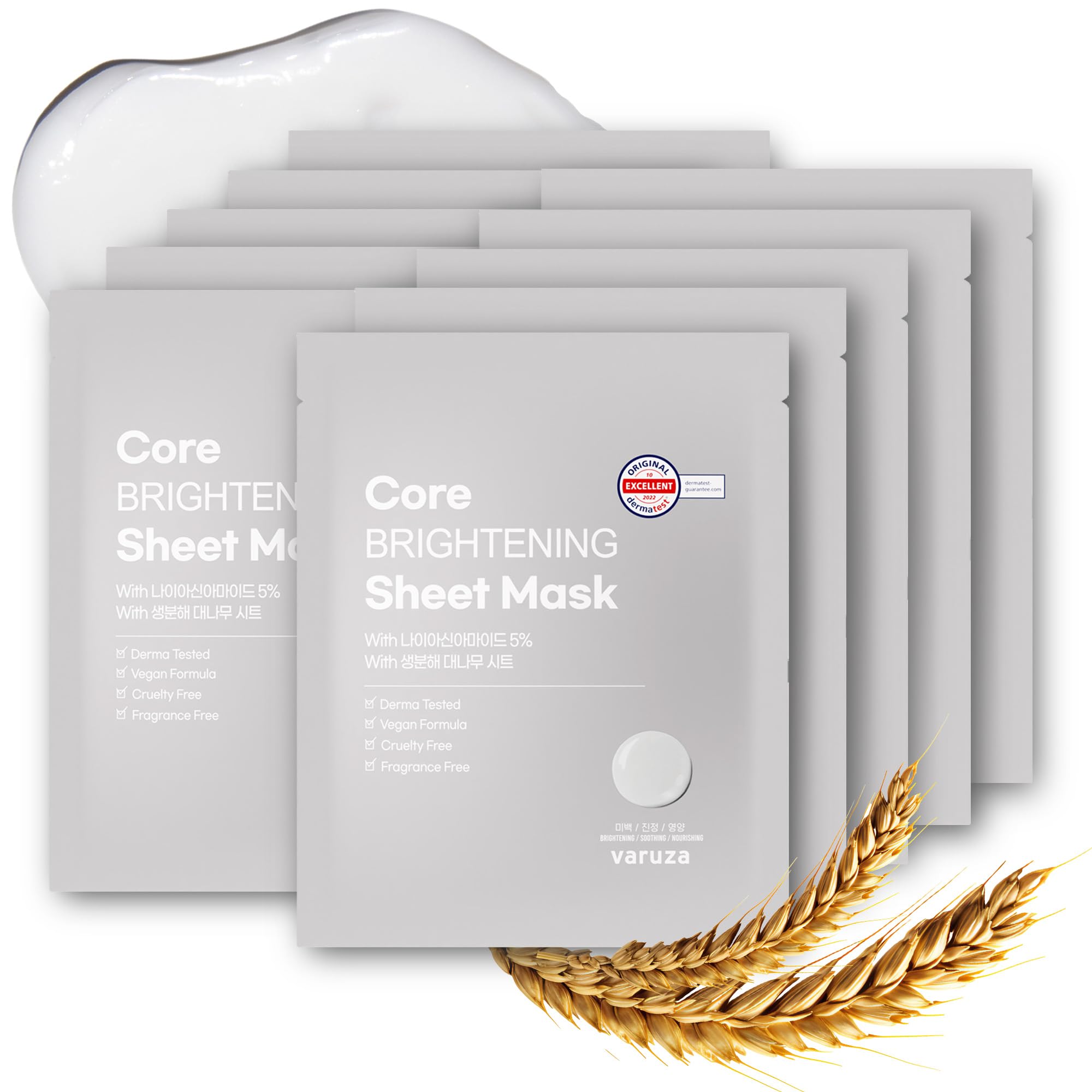 Core Nourishing Sheet Masks with Niacinamide Serum 5% for Dry Skin Tranexamic Acid, Rice Face Mask for Glass Skin Care, Moisturizing Glowing & Anti-Aging, Cruelty Free, Fragrance Free 10 Count