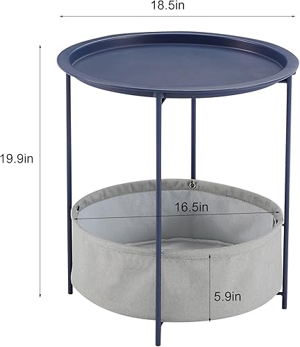 Miniatura 10 de VECELO Mesa auxiliar redonda con almacenamiento de tela, antioxidante e impermeable, bandeja para exteriores o interiores, para sala de estar,