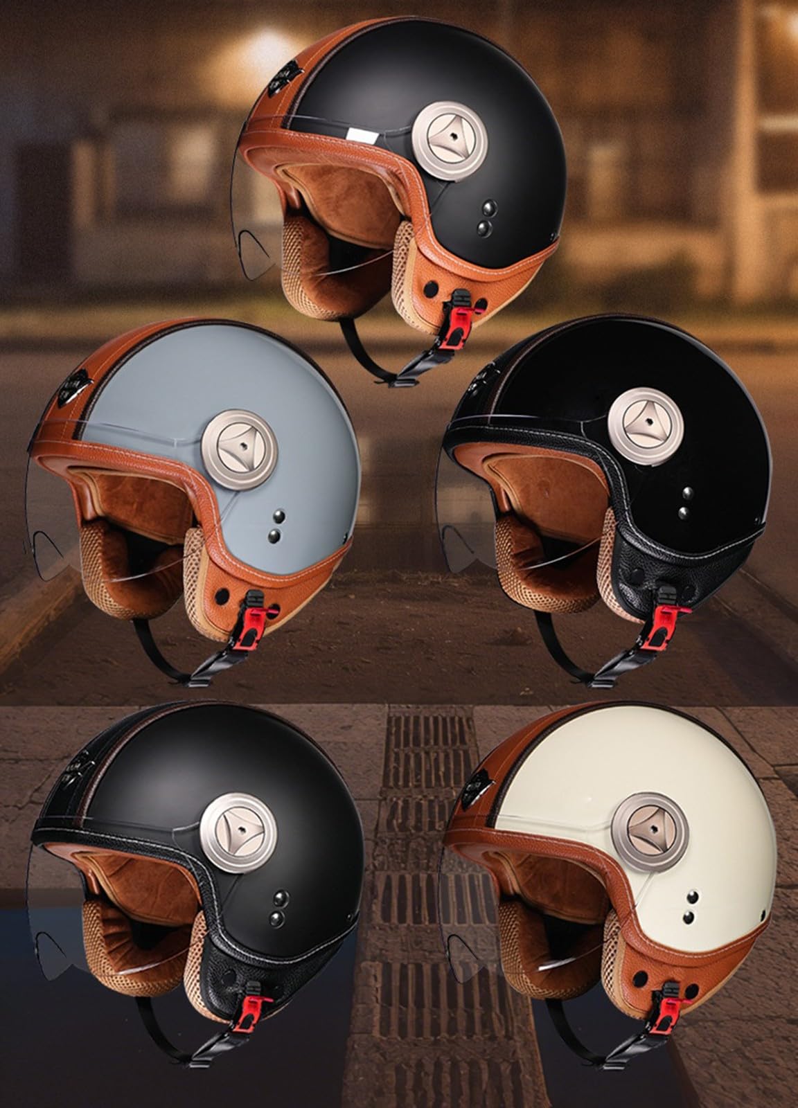 Casco De Motocicleta Vintage Abierto 3/4 con Gafas, Forro Cómodo, Orejeras Y Certificación ECE para Adultos, Hombres Y Mujeres.
