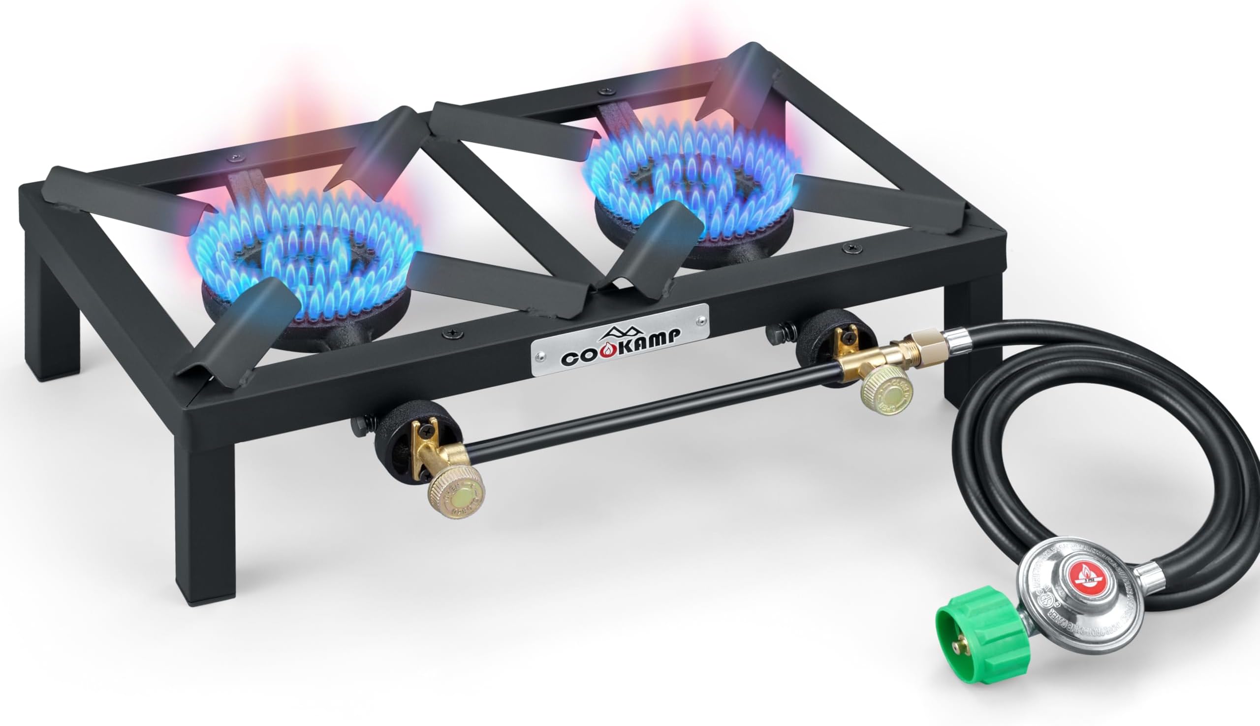 Double Burner Angle Iron Camp Stove with CSA Listed Regulator and 4ft Hose [SA2200]