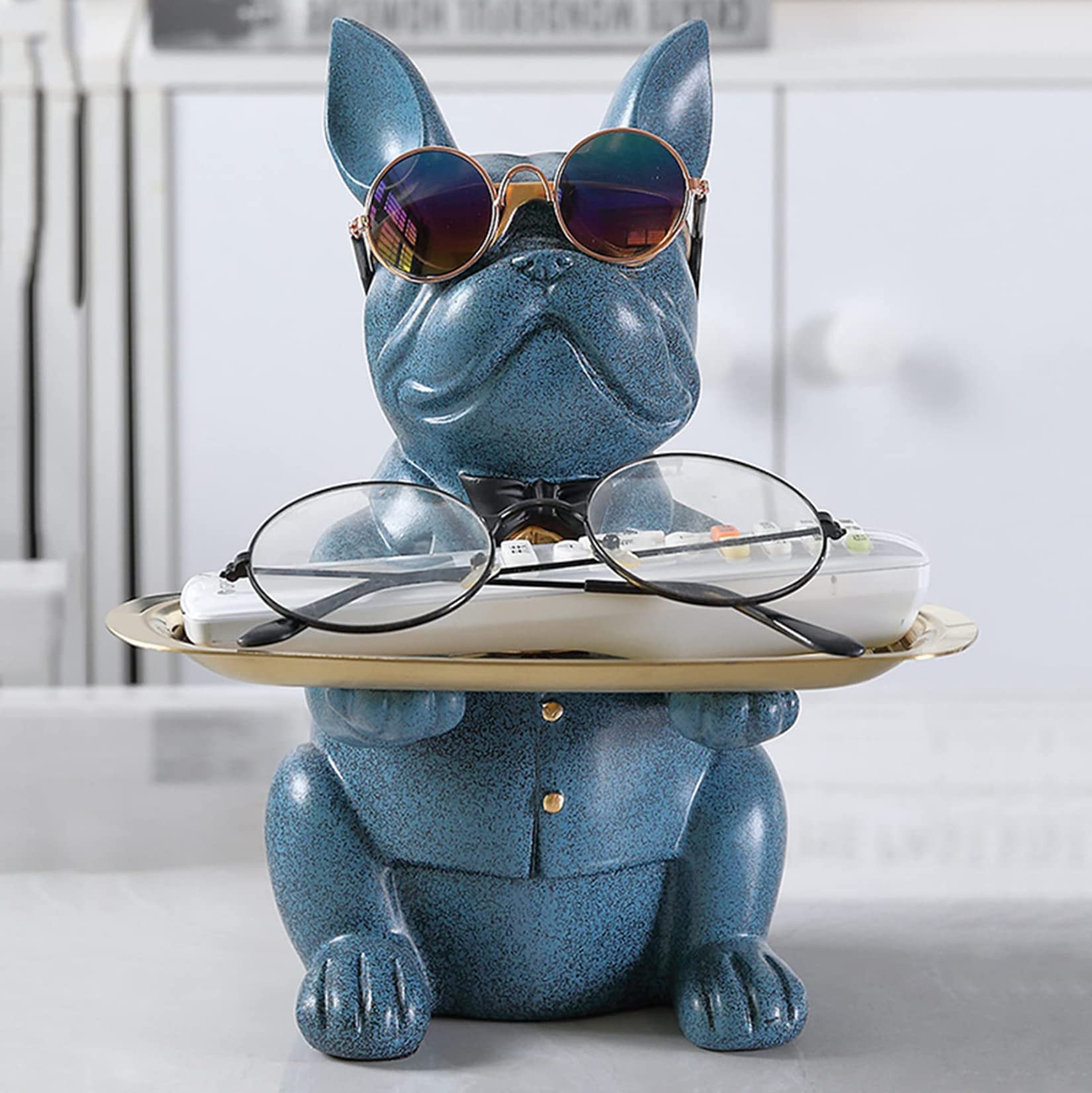 Set 3 Statue Bulldog Francese Resina Nera - Decorazione Moderna Per Casa, Ufficio, Regalo - Foto 9