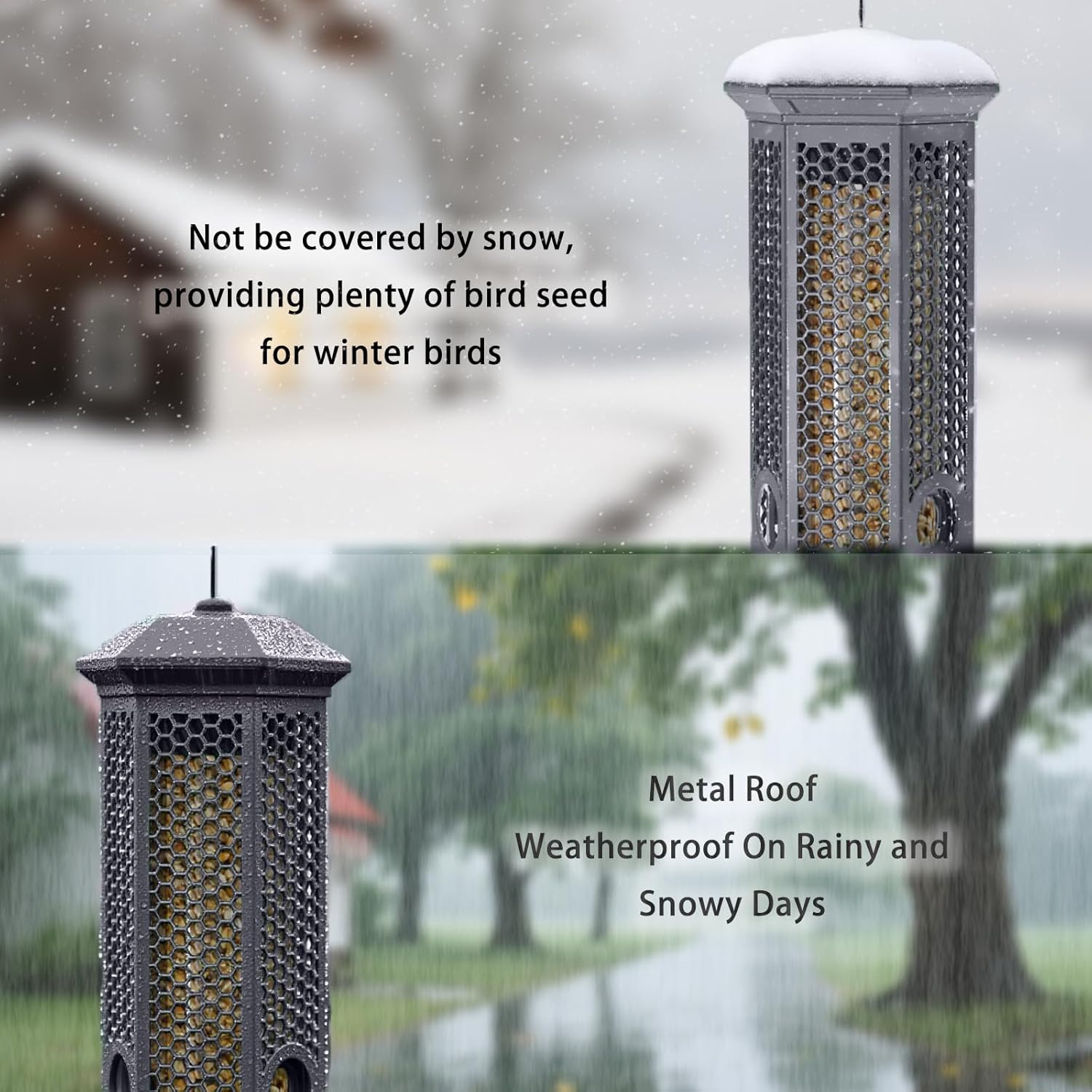 Squirrel Proof Bird Feeders, Bird Feeder for Outdoors with Removable Base, 6 Ports Perches Gravity Protection Squirrel Proof Wild Bird Feeders, 3LB Seed Capacity, Gray