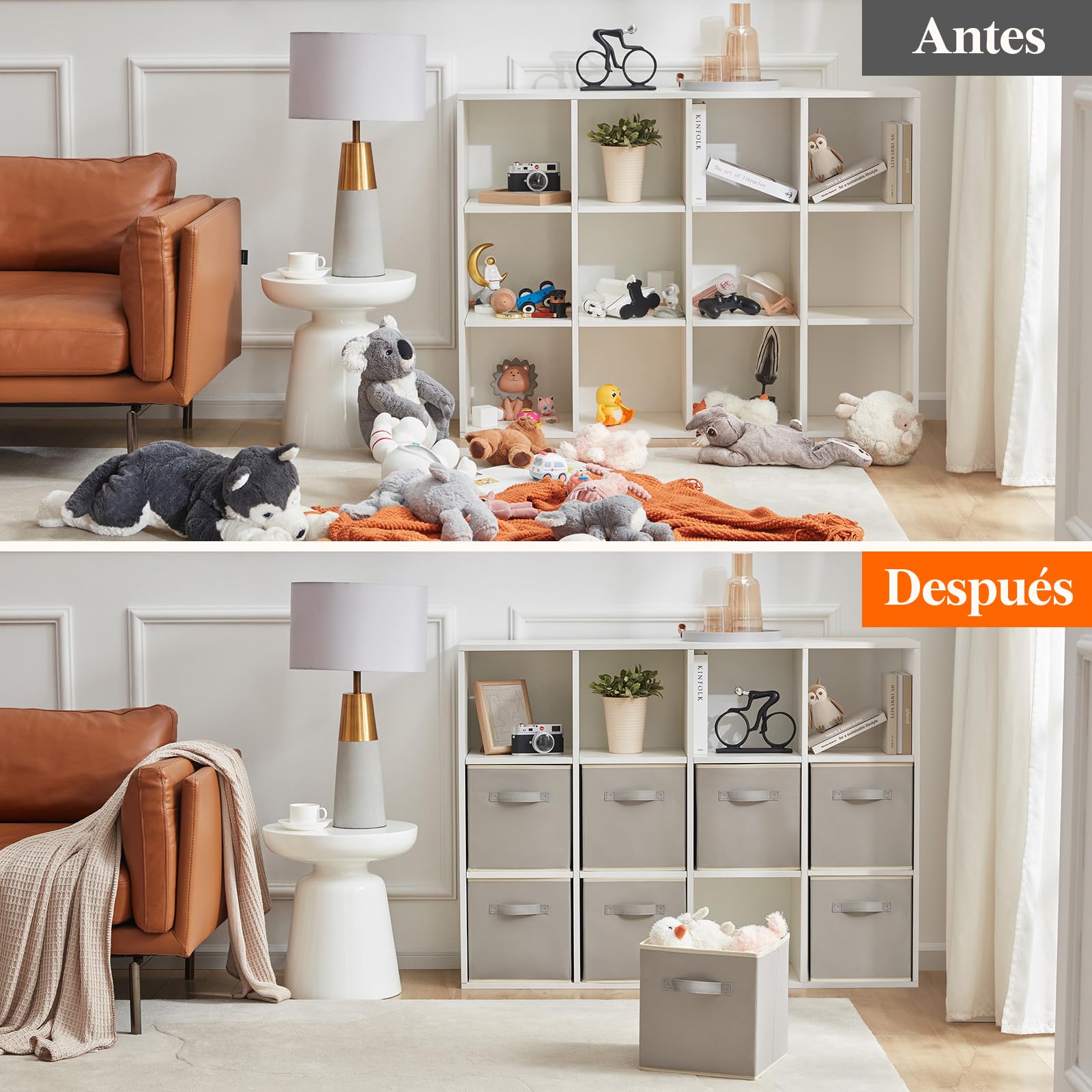 Lifewit Juego de 8 Cubos de almacenamiento plegables, Cestas de Almacenamiento de Tela, Cajas de Almacenamiento con asas, Organizadores para ropa, Juguetes, 26,5 x 26,5 x 28 cm, 18 L, Gris Claro