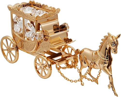 Matashi Figura de escritorio chapada en oro de 24 quilates con cristales y tachuelas de caballo dibujada en caballo – Decoración coleccionable para