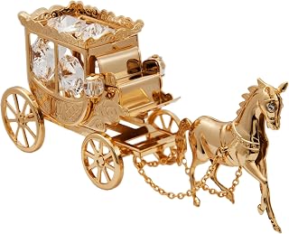 Matashi 24K Gold Plated Crystal Studded Horse Drawn Carriage Desktop Figurine - Valentine's Day Decorative Collectible - Ideal Gift for Mom, Gift for Man and Women