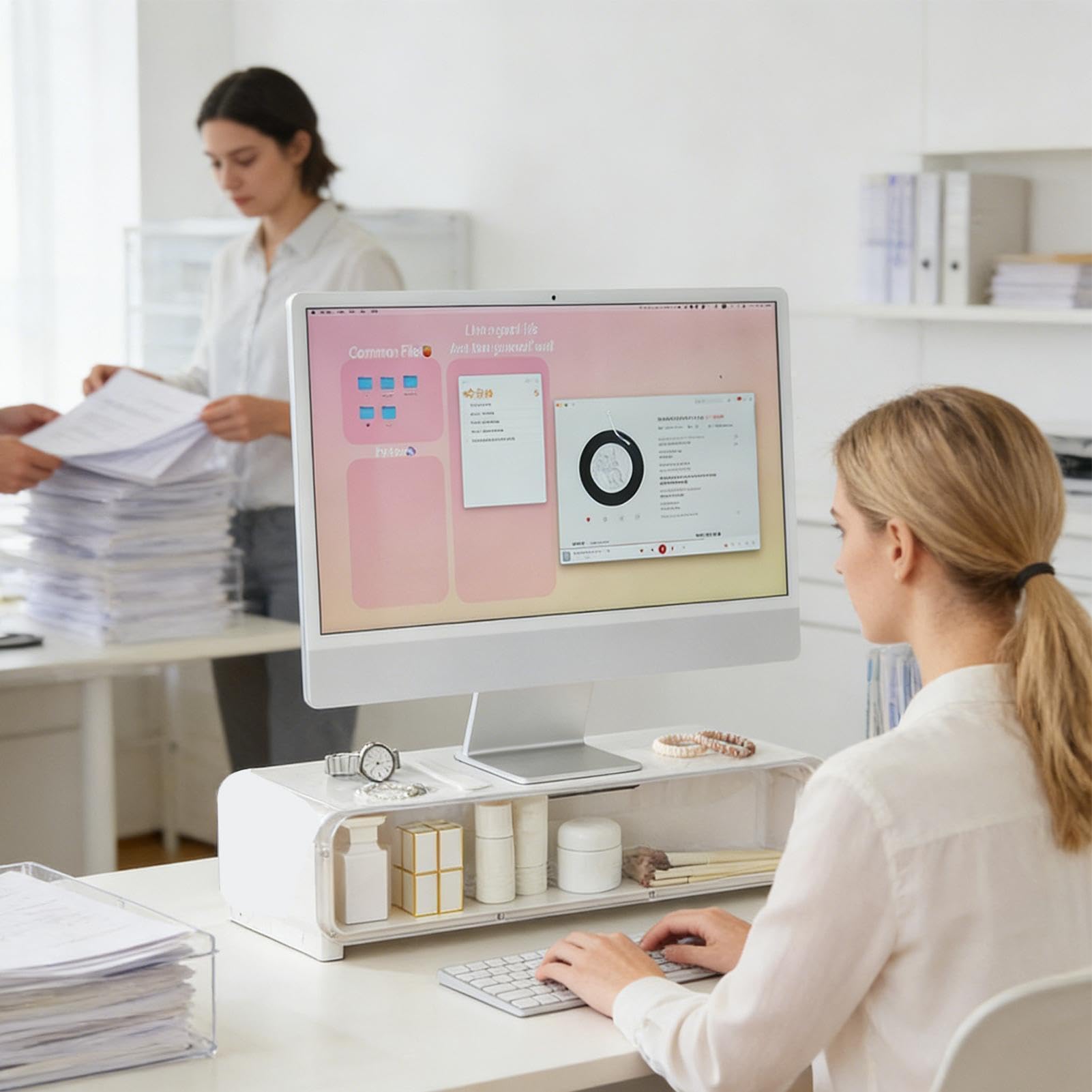 Supporto Monitor del Computer Ergonomico E Antiscivolo, Multiuso Con Spazio | Supporto Alzata per Notebook e Computer Portatile Per Casa Ufficio Scuola PC Notebook