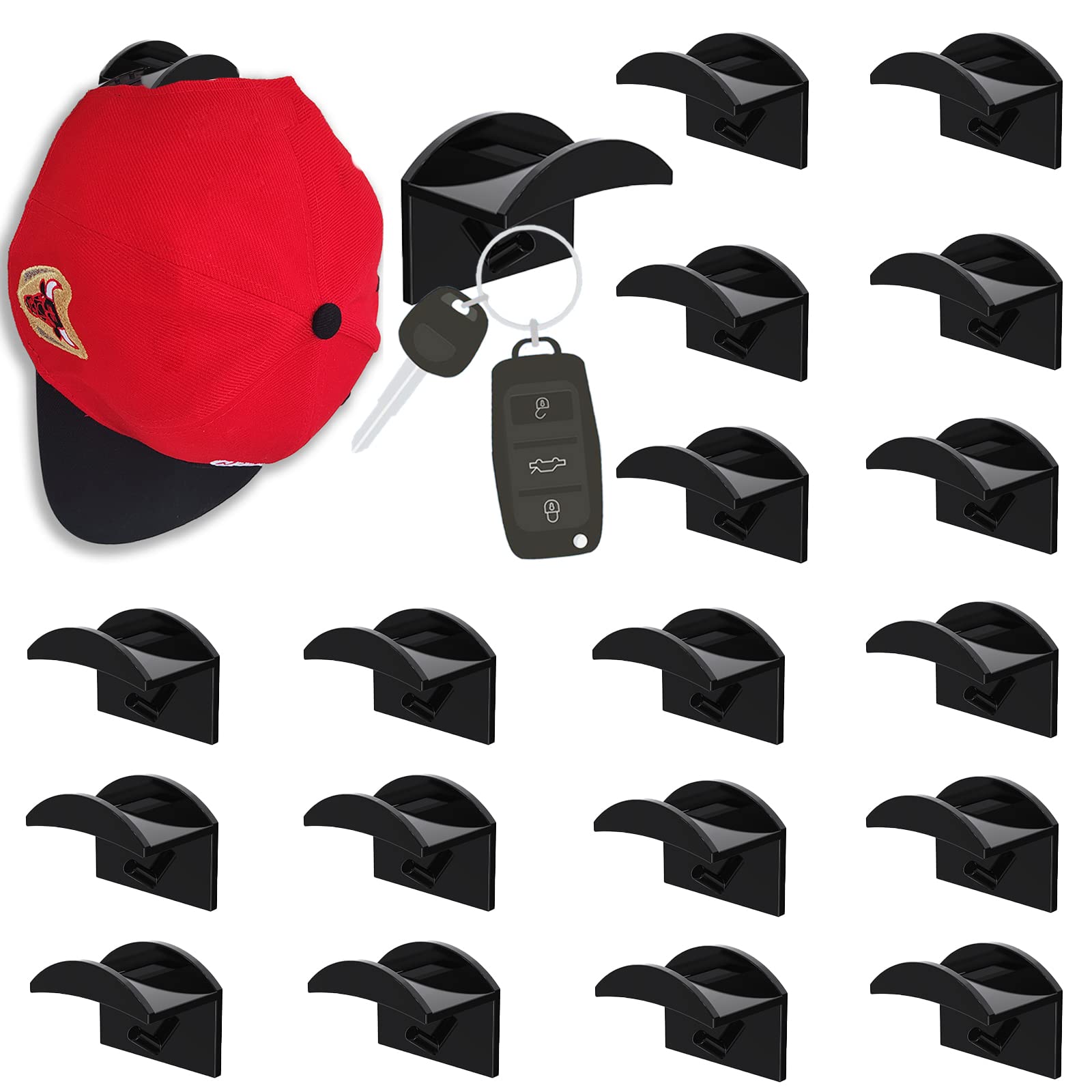 A&H ZierA&H Zier Hat Rack for Baseball Caps Hat Hooks for Wall Hat Necklace Holder Hat Hangers for Hat Display Hat Organizer for Scarf Belt Hair Bands (Black, 20 PCS)