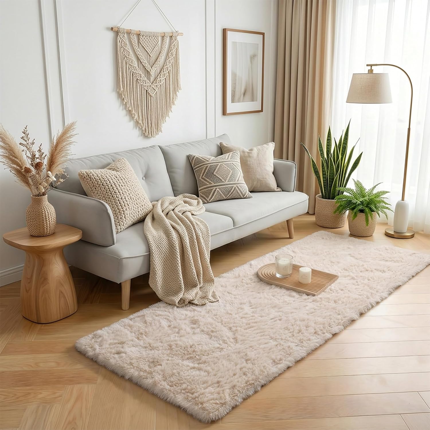 Light Beige Rug 2' x 6' Shaggy Runner Rugs for Bedroom Living Room Hallway thumbnail
