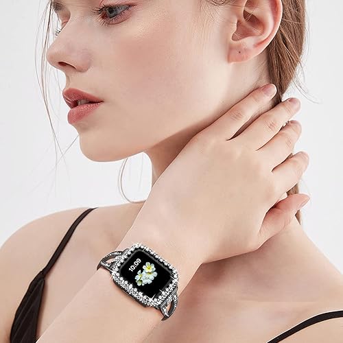 Miniatura 2 de Funda brillante compatible con Apple Watch Series 3/2/1 de 1.496 pulgadas, cubierta protectora de diamante para mujer, marco de policarbonato duro