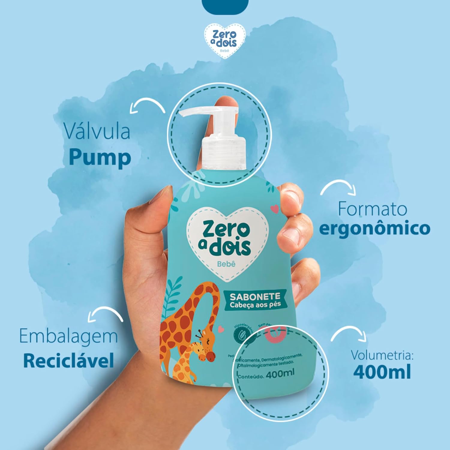 Zero a Dois, Sabonete Líquido para Bebê, Cabeça aos Pés, Pump, Aroma Baby, 400ml Zero a Dois, Sabonete Líquido para Bebê, Cabeça aos Pés, Pump, Aroma Baby, 400ml