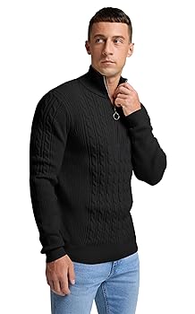 Maglione Uomo Mezza Cerniera Manica Lunga Maglia Lana Calda Unicolore Casual Elegante Collo Alto Moda Autunno Inverno Morbido Avvolgente - Foto 2