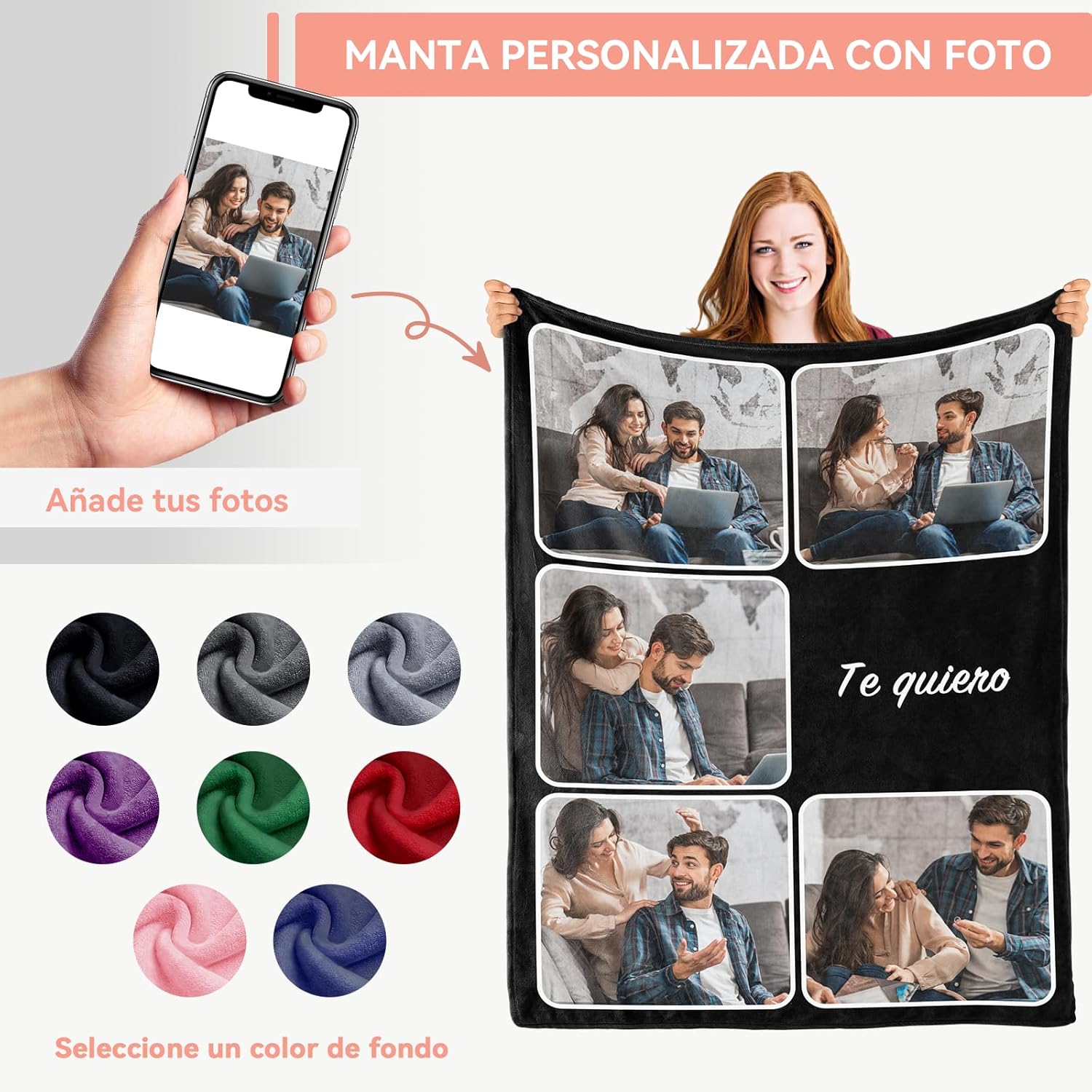 Bemaystar Custom Photo and Text Blanket - Personalized Gifts for Men Women Family, Custom Blankets, Collage Blanket, Personalized with Photo, Father's - Image 2