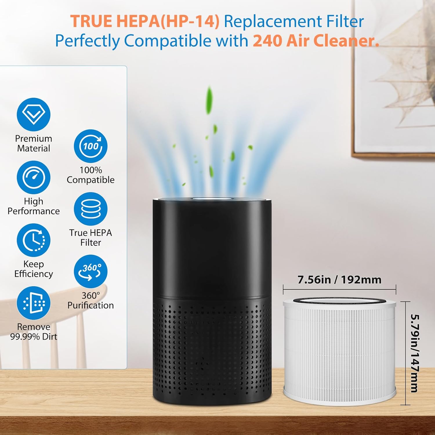 4 Pack 240 Replacement Filter Compatible with Puro 240 Air Puri-fier, 3-in-1 True HEPA 14 Filter Replacement Fit for 240 Air Puri-fier, Grade True HP-14 with Activated Carbon - Image 2