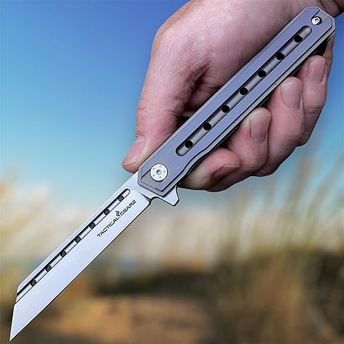 Miniatura 2 de TACTICAL GEARZ Cuchillo plegable de bolsillo de titanio para EDC! Mango de titanio sólido Tc4. Hoja tanto de acero D2 (Onyx Midnight)