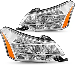 TUSDAR Headlight Assembly Set for 2008–2011 Ford Focus (Chrome Housing Amber Reflector)