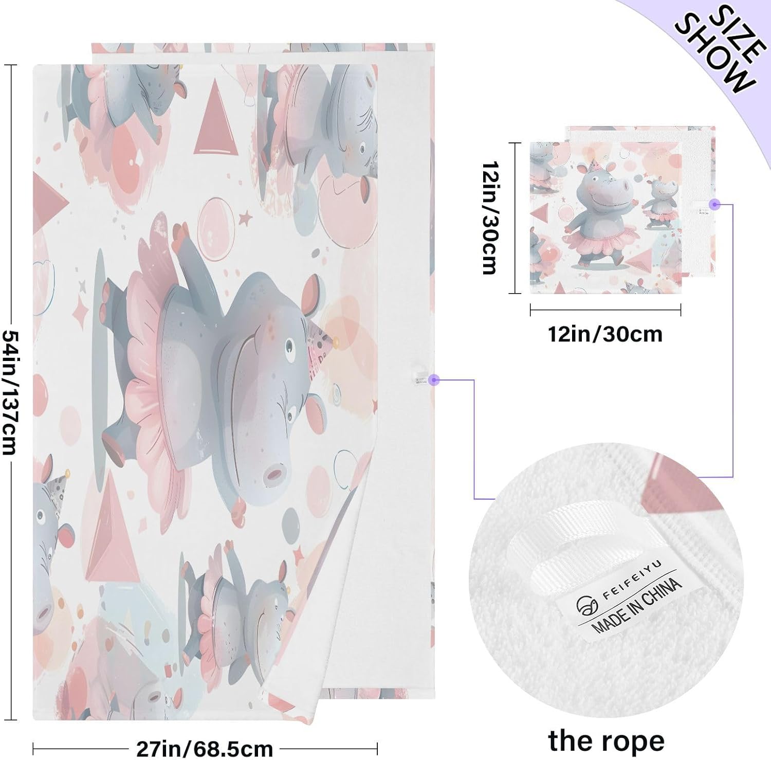 Hand Towels Premium Soft and Highly Absorbent Animal Hippo 2 Pcs Towels for Bathroom Set 100% Cotton Decorative Face Towels