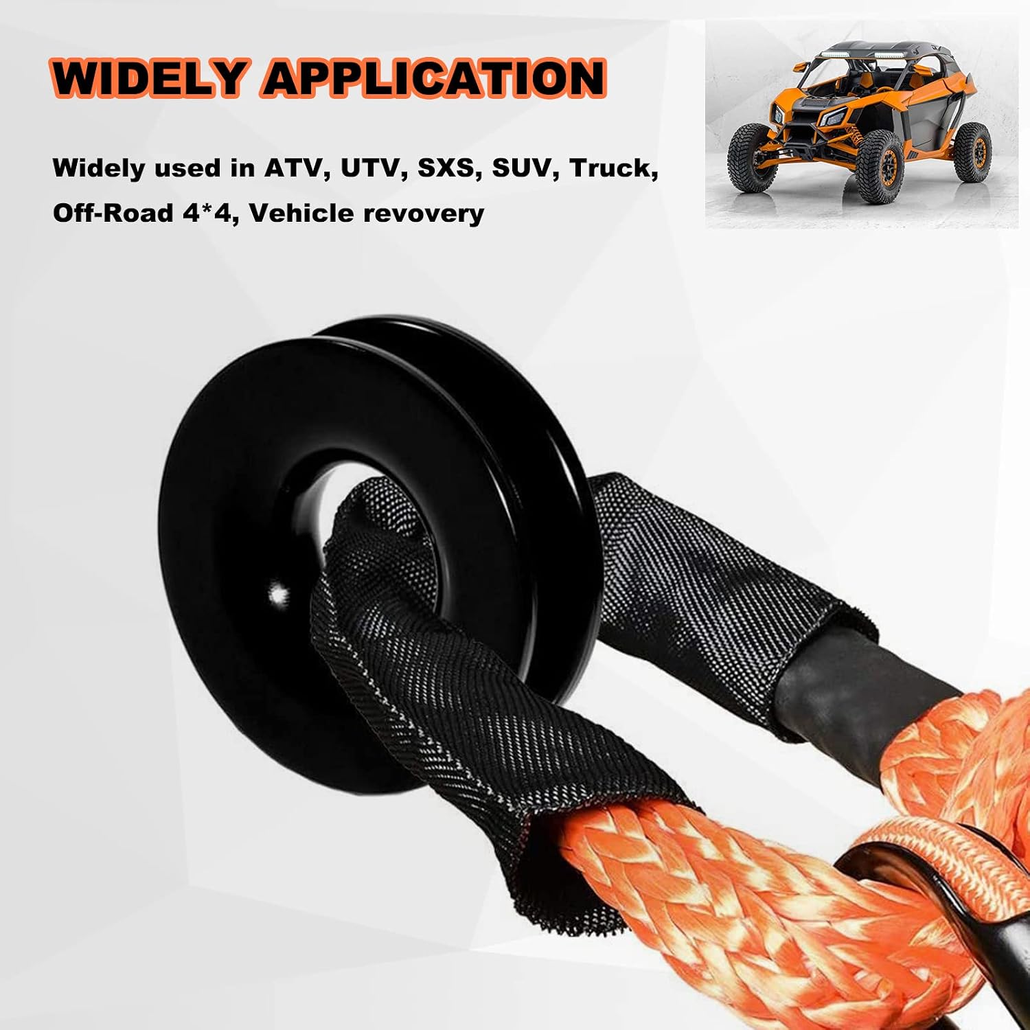 RULLINE Winch Snatch Recovery Ring Compatible with Soft Shackle ATV UTV SUV Truck Off-Road Vehicle Towing Rcovery Snatch Block (41000lbs，Black)