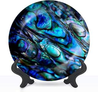 Decorative Plates for Display with Stand Pearlescent blue purple abalone shell Ceramic Dinner Plates for Wall Hanging Kitchen Housewarming Gifts Home Decor 8"