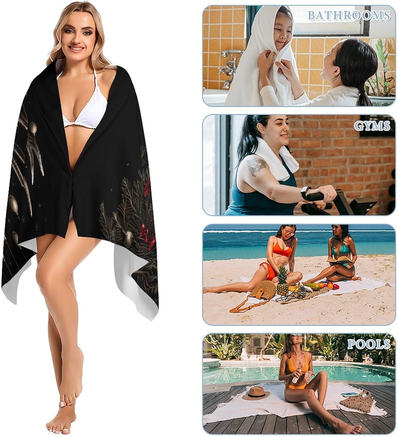 Christmas Deer Bath Towel Beach Towels Quick Dry Oversized Bath Blanket Highly Absorbent Towel for Women Men 160x80cm