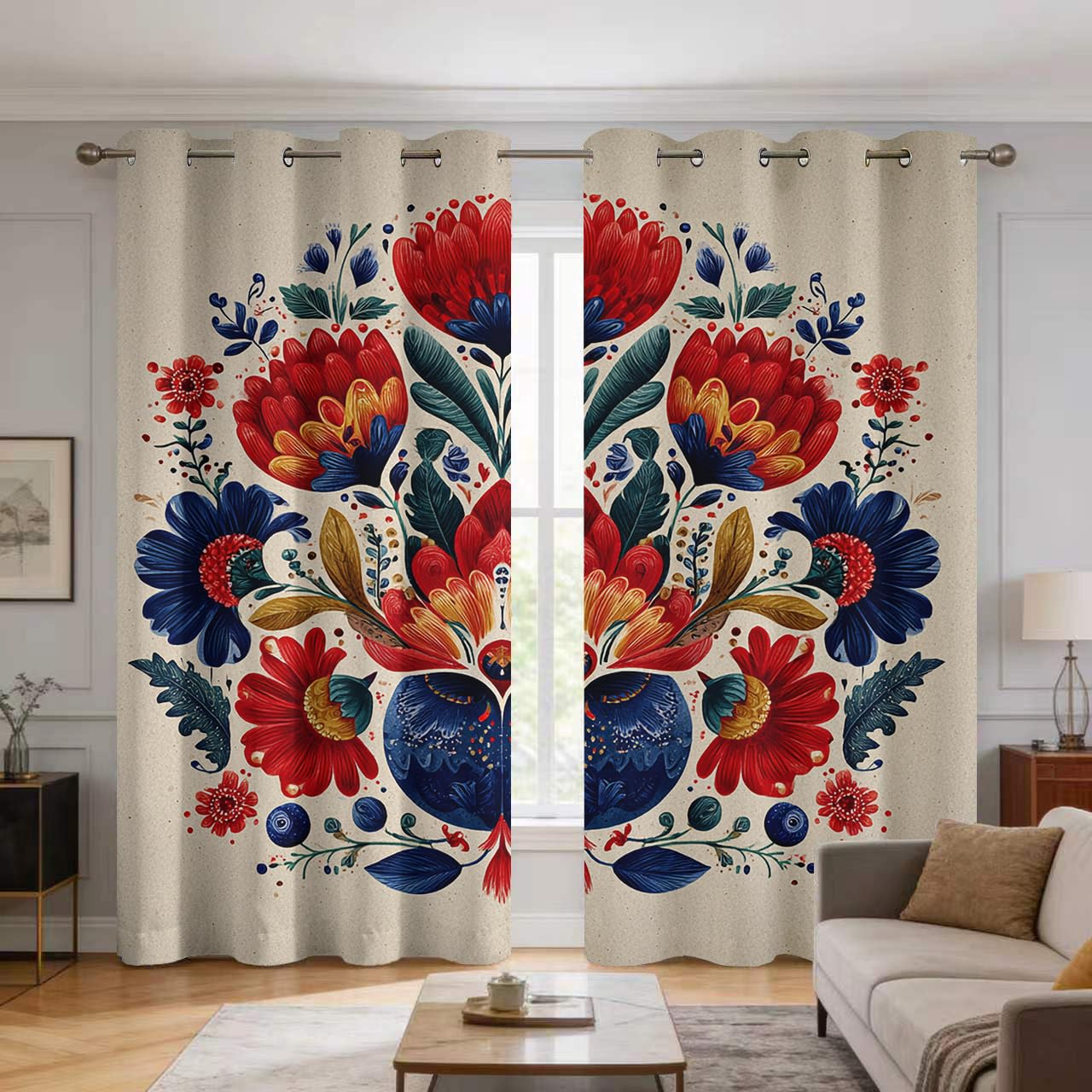 Rideaux occultants pour salon et chambre motif floral nordique