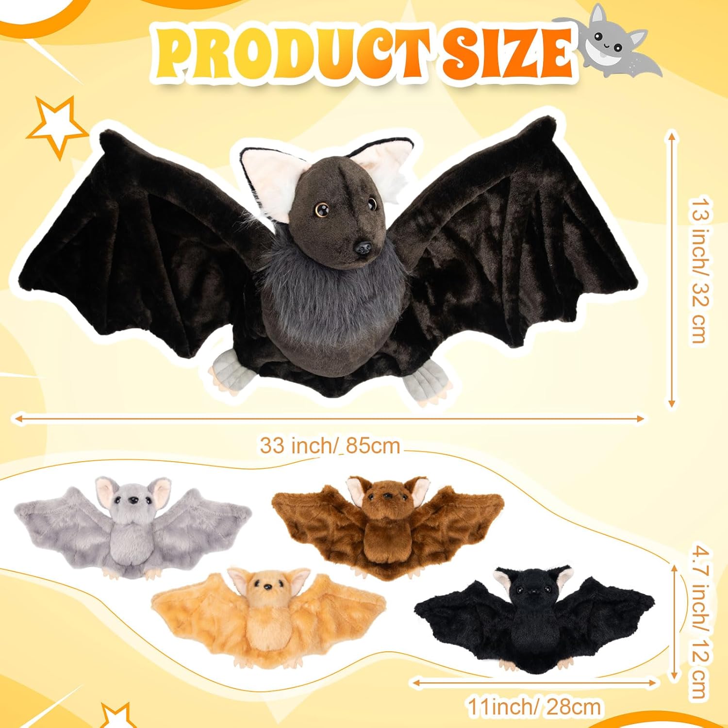 Civaner 5 Pcs Goth Stuffed Bat Plush Toy Set 13 Inch Mommy Bat Stuffed Animal with 4 Babies Gothic Plushies Dolls for Halloween Valentines Easter Birthday Gifts