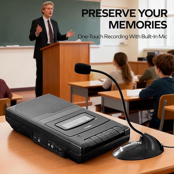 Cassette Tape Player & Voice Recorder, Standing Mic, Built-in Speaker, Aux