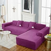 Vista 24 de IMYOGI Fundas de sofá de alta elasticidad en forma de L, 2 fundas de sofá seccionales, una para sofá porción uno para diván, de terciopelo, lavable