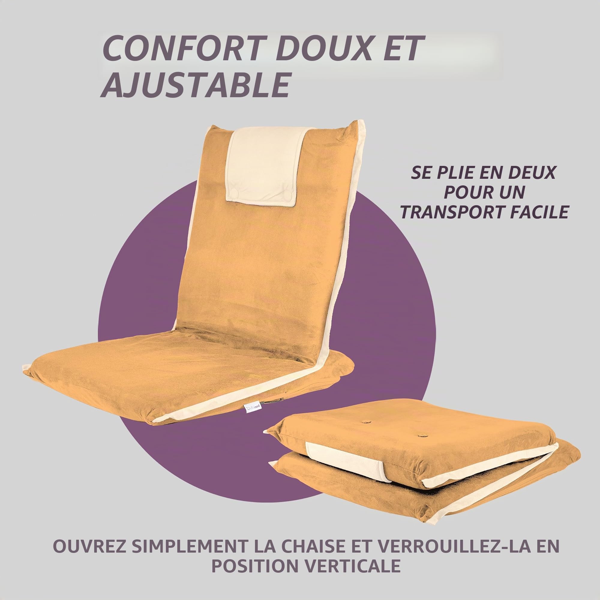 bonVIVO Easy III - Chaise de méditation rembourrée - Poignée intégrée, Dossier réglable, Chaise Pliable Polyvalente, Chaise de Sol pour Yoga, Maison, Bureau, extérieur, Chaise de Plage Confortable