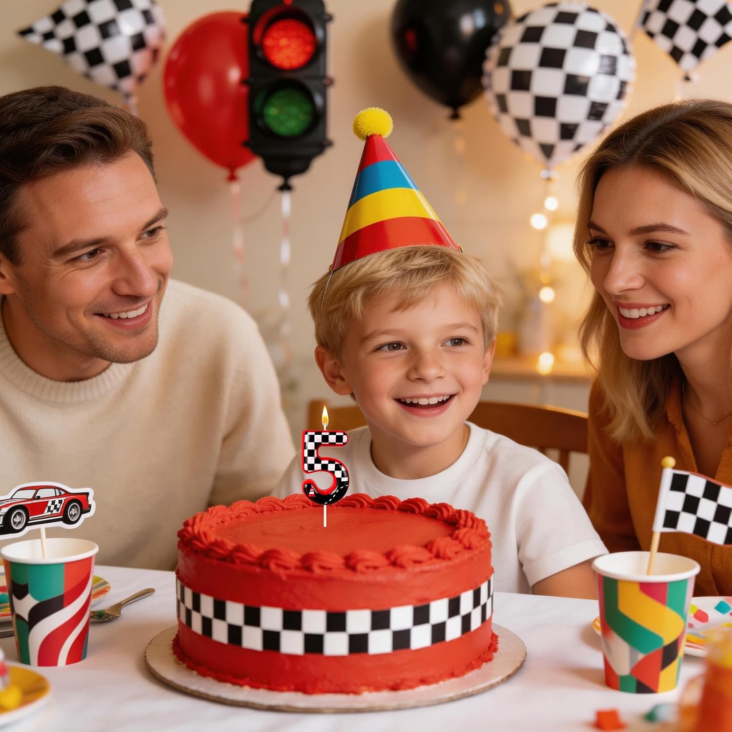 Black and White Plaid Digital Birthday Candles, Racing Theme Party Cake Decoration, Suitable for Cartoon Cars Theme (5)