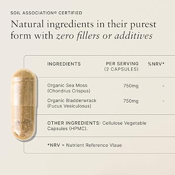 MarineOrganics Organic Sea Moss Capsules - 90 Irish Sea Moss and Bladderwrack Capsules - Iodine Tablets - UK Wild Harvested Seamoss - High Potency