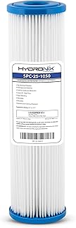 Hydronix SPC-25-1050 Polyester Pleated Sediment Water Filter, Washable & Reusable, 2.5" X 10", 50 Micron