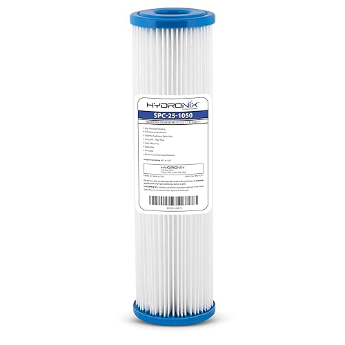 Hydronix SPC-25-1050 - Filtro de agua de sedimento plisado de poliéster, lavable y reutilizable, 2.5 x 10 pulgadas, 50 micras