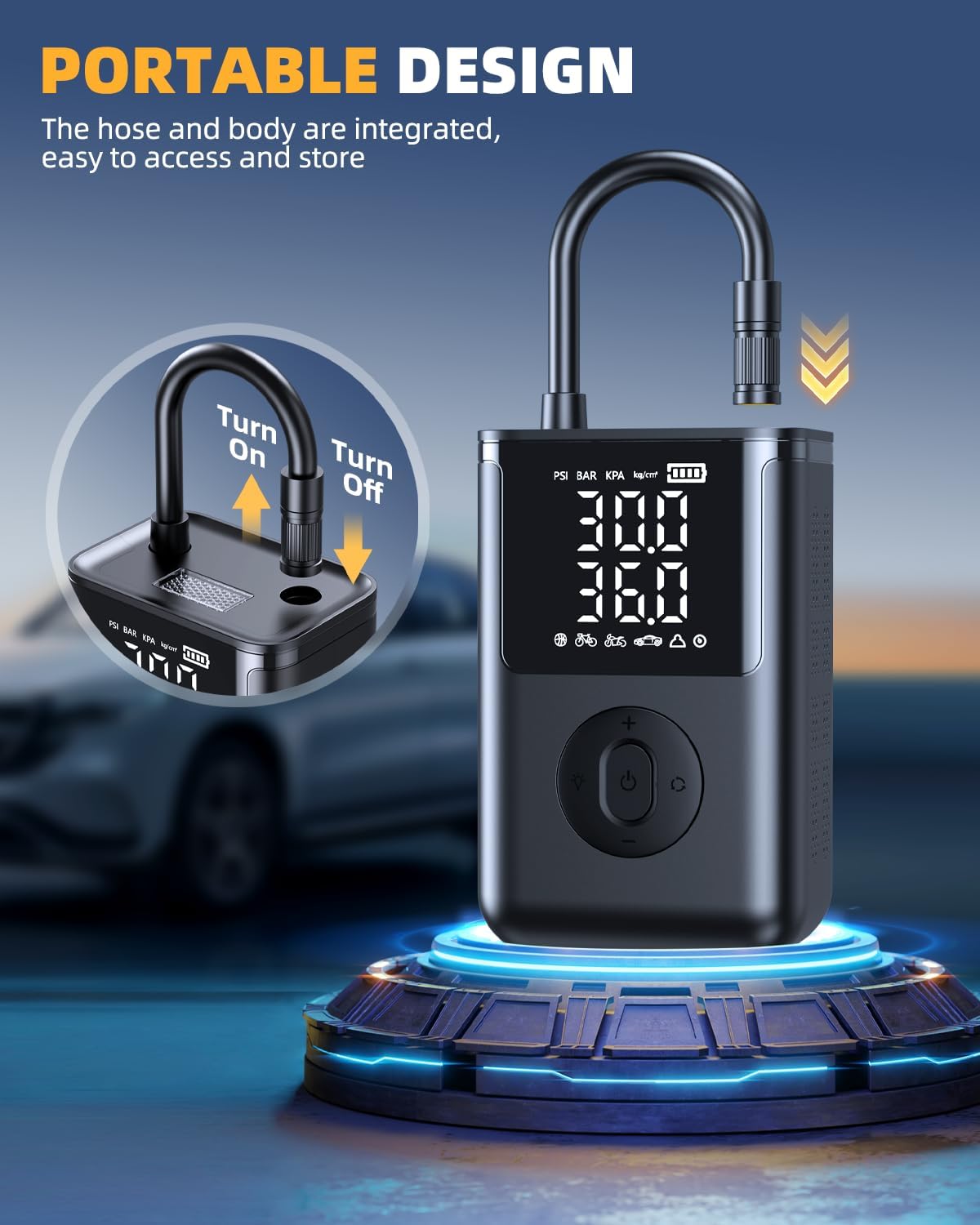 Tire Inflator Portable Air Compressor,160 PSI & 20000mAh Cordless Air Pump for Car Tires with Digital Pressure Gauge, Tire Pump Auto Shut-Off Portable Tire Inflator for Car, Motorcycle, Bicycle, Ball - Image 7