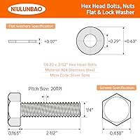 Vista 2 de Tornillos de cabeza hexagonal de 1/4-20 x 2-1/2 pulgadas, tornillos, tuercas, arandelas planas y de bloqueo, kit surtido de acero inoxidable 304