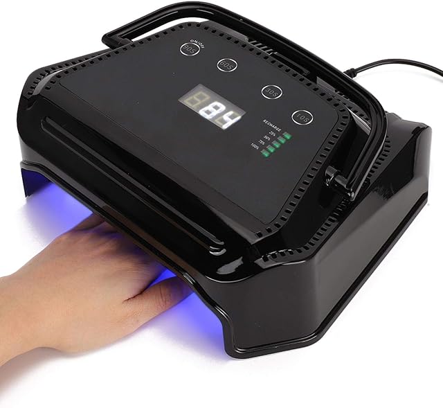 72W UV LED Nail Gel Drying Lamp, Rechargeable Nail Gel Curing Light with LED Digital Display and Light, Manicure Dryer Tool with Lifting Handle(British plug)