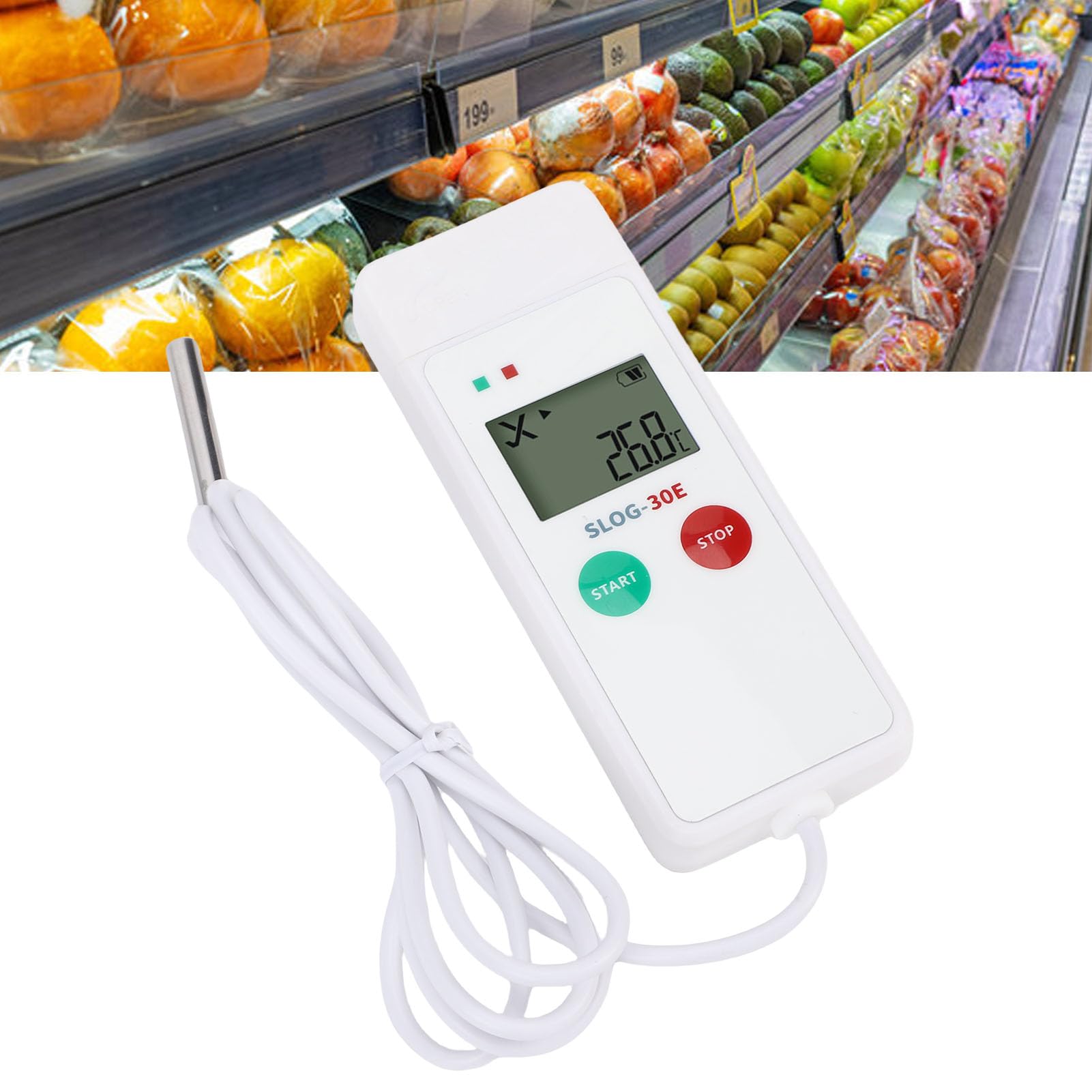 Buachois Registratore Dati Temperatura USB con Sonda Esterna, Display LCD 35000 Registrazioni PDF per Monitoraggio Catena del Freddo in Serre Trasporto Alimentare Farmaceutico