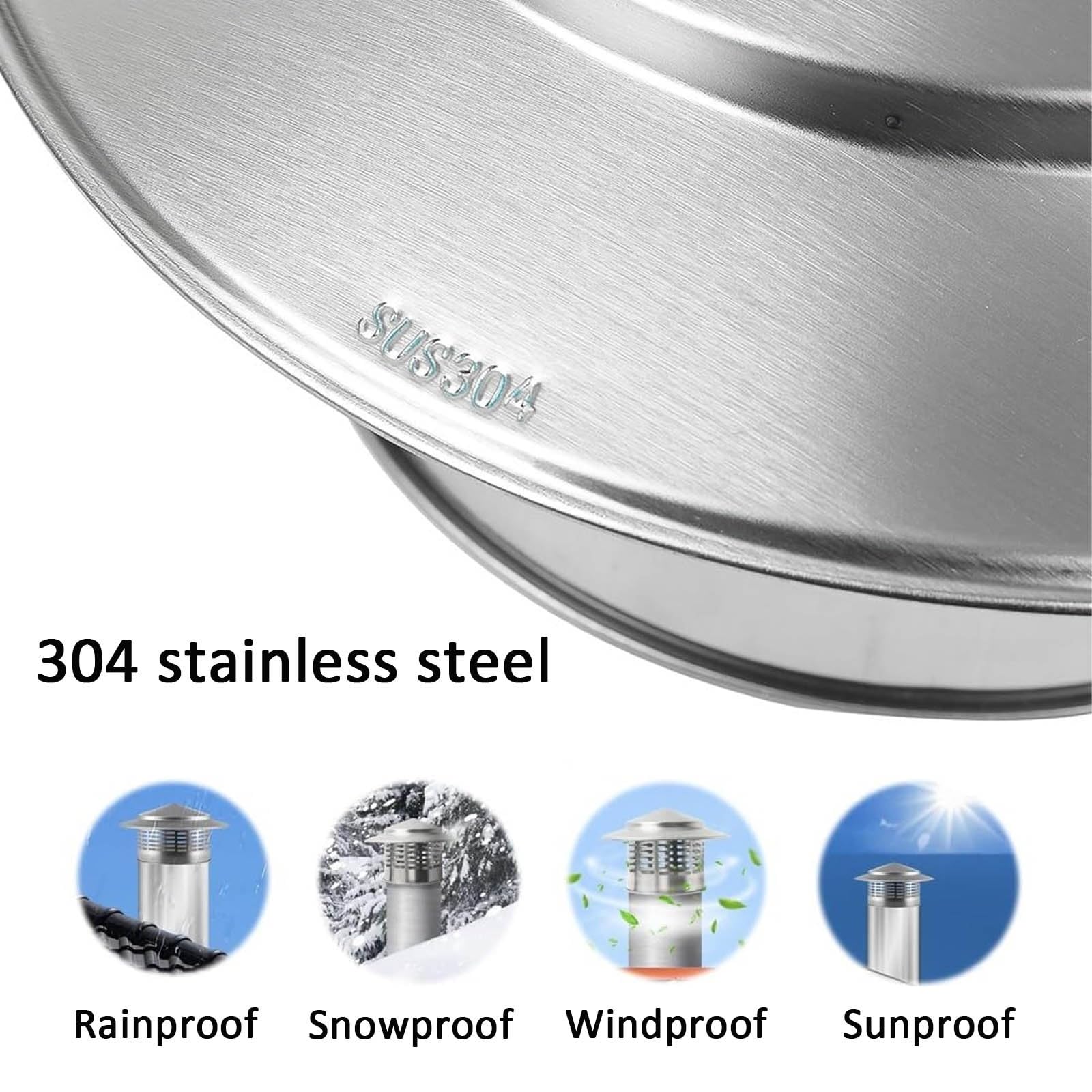 Tapa de chimenea de acero inoxidable, tapa de lluvia redonda de 2.5 pulgadas para protección de chimenea, tapa de ventilación de techo fácil de instalar para estufas y aplicaciones al aire libre