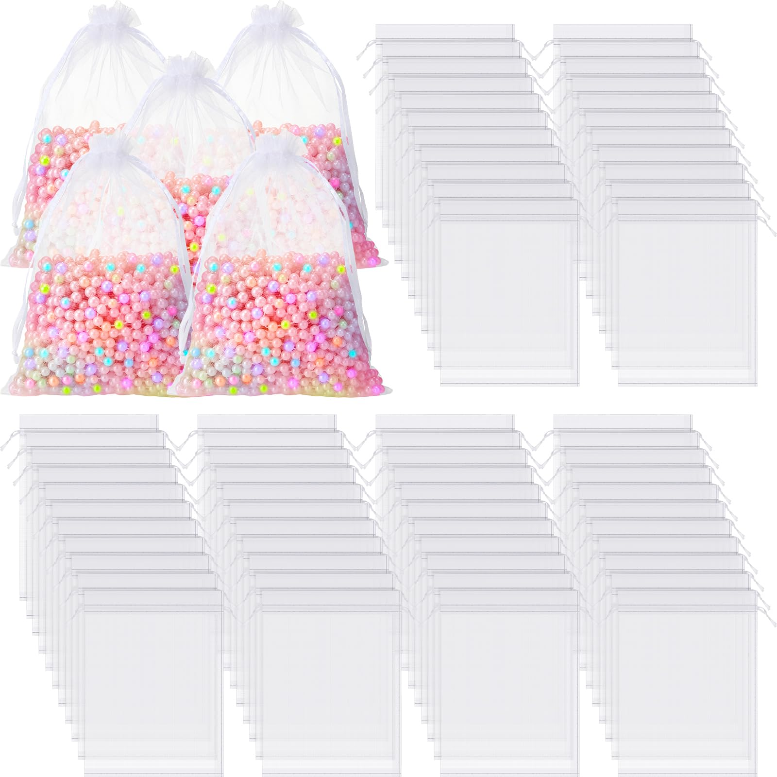 Kacctyen 200 Pcs Large Organza Bags White, 12 x 16 Inch Mesh Gift Drawstring Pouches Mesh Gift Bags Jewelry Pouch Party Wedding Favor Candy Bottle