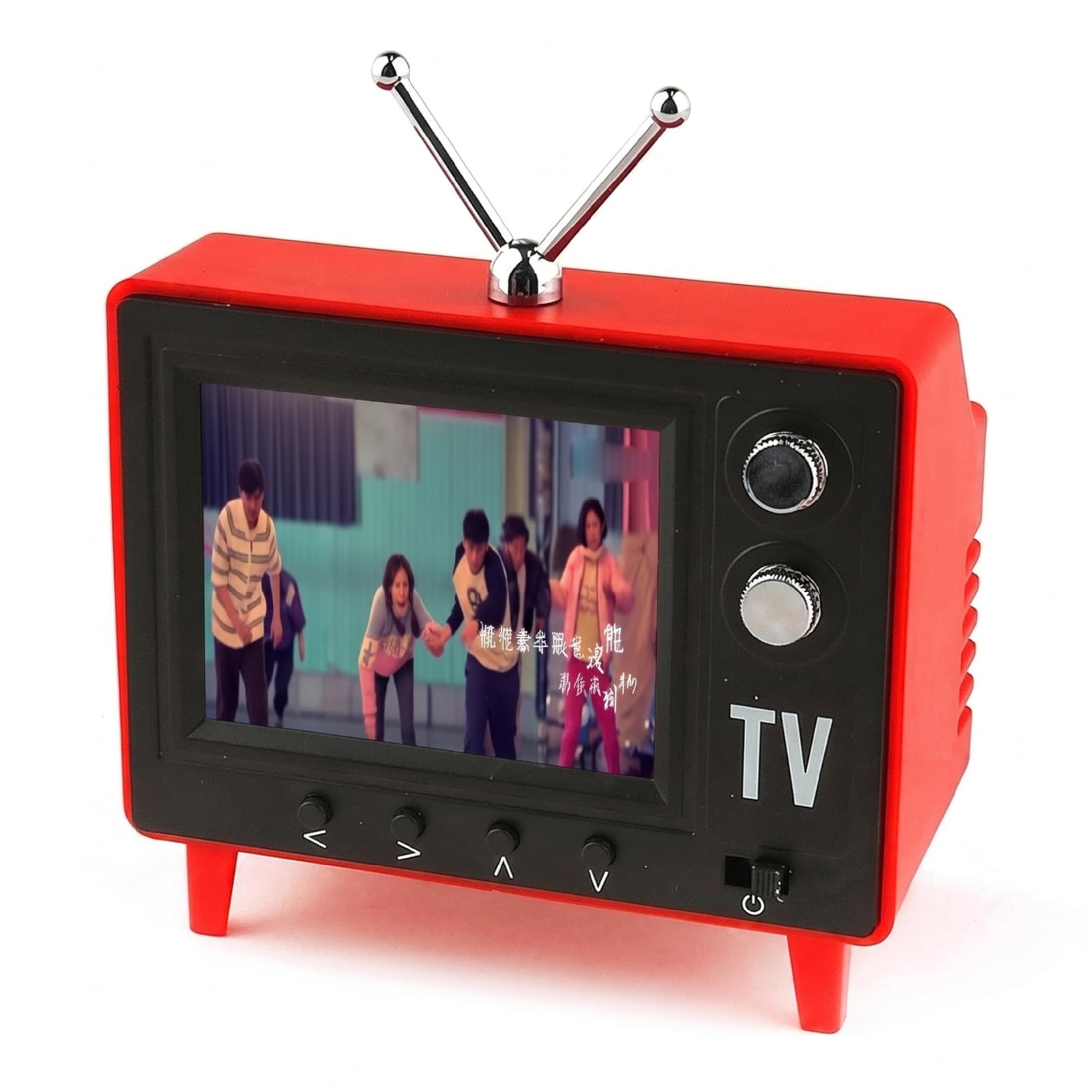 Mini TV retro, pequeño televisor vintage portátil de 2, 4 pulgadas con almacenamiento de 8 GB, pantalla Ips HD y batería de 1500 mah para escenas en miniatura de casas de muñecas, rojo, mini retro