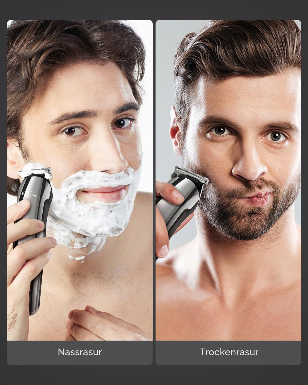Brightup Barttrimmer Herren - Bartpflegeset mit Haarschneidemaschinen, Haartrimmer, elektrischem Rasierer - IPX7 wasserdicht für Schnurrbart, Gesicht, Nase, Ohren, Körper und Intimbereich, FK-8688T