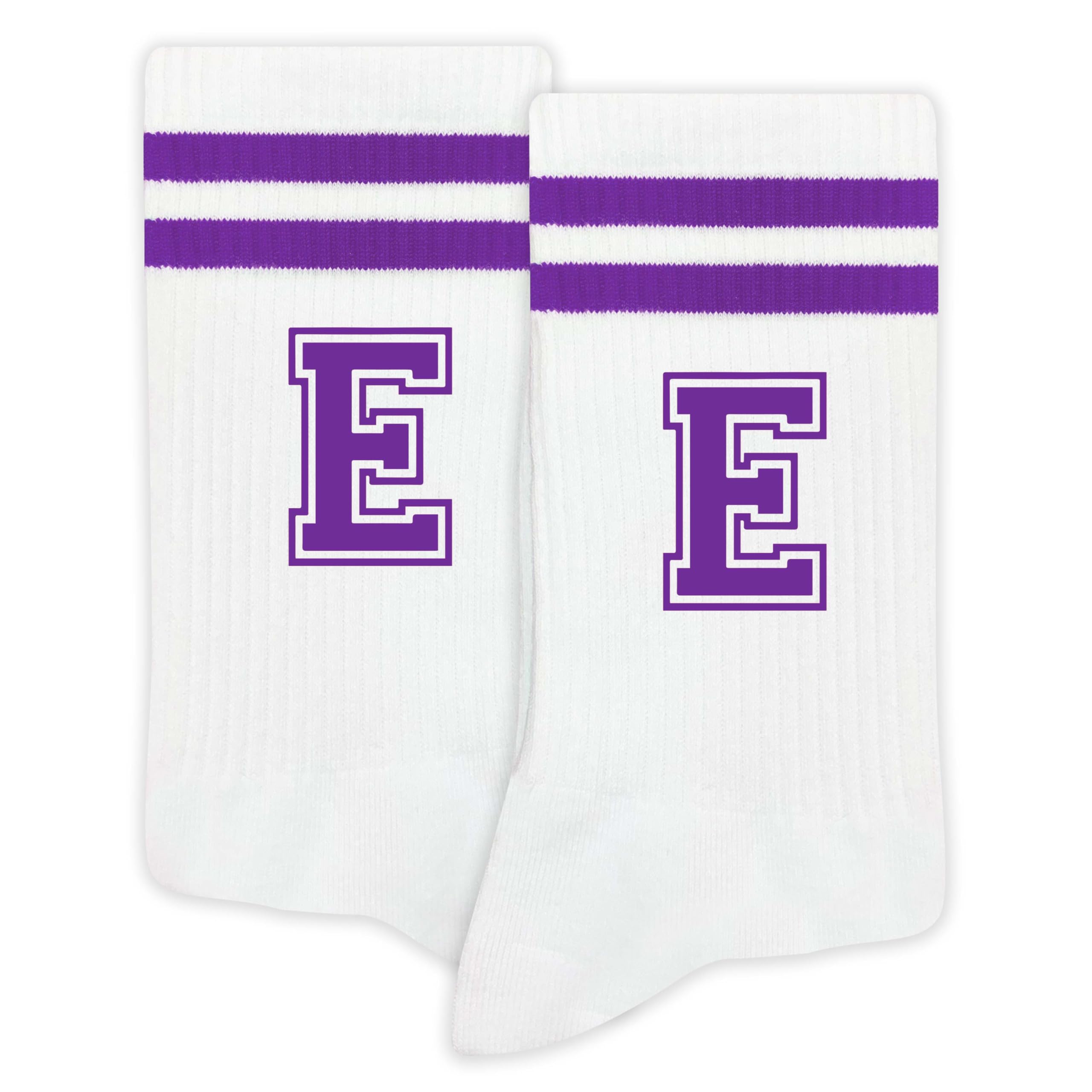 SSQBZU Striped Initial Socks with the Letter in Purple, Socks for Adult, Teens, Men&Women, Gifts for Friends, Family, etc.