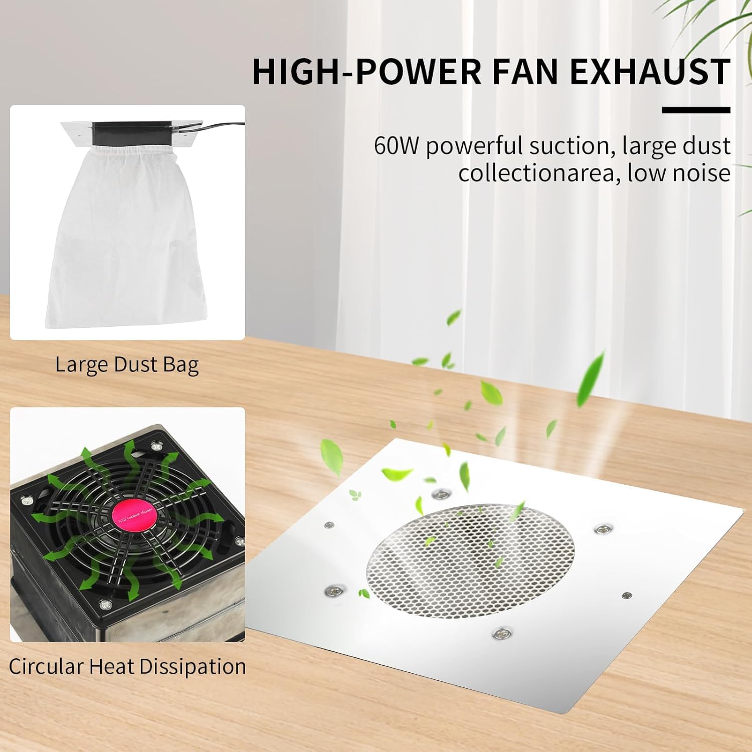 Máquina Colectora de Polvo para Uñas, Colector de Succión de Polvo para Arte de Uñas Potente Filtro Reutilizable de Superficie de Metal Extractor de Aspiradora de Vacío Enchufe de la UE 220-240V