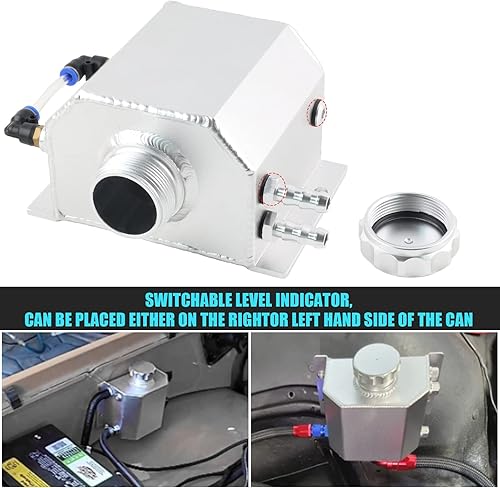 Miniatura 6 de Tanque de Radiador de Refrigerante Universal de 1L - Tanque de Desbordamiento y Expansión, Depósito de Recuperación de Agua (Plateado)