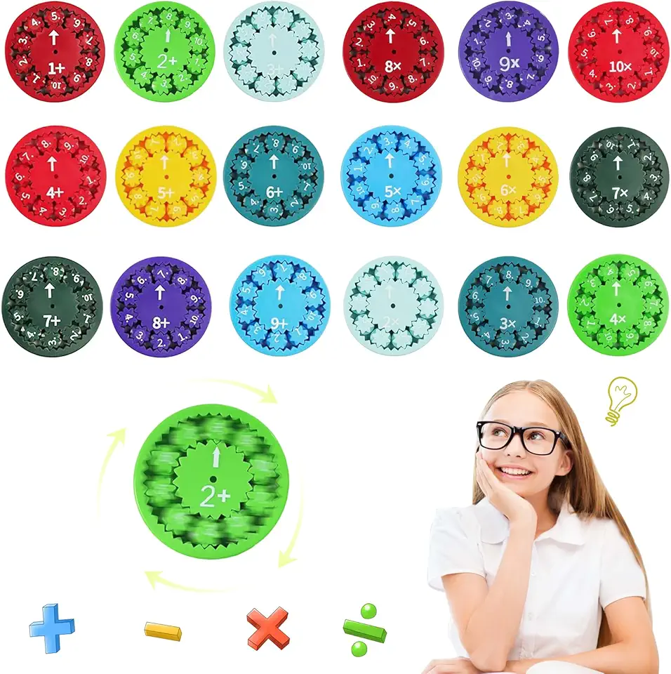Pack of 18 Maths Fidget Spinners, Math Facts Fidget Spinner Sensory Toy, Math Facts Fidget Spinner, Stress Relief Finger Spinner, for Math Games (Addition, Subtraction)