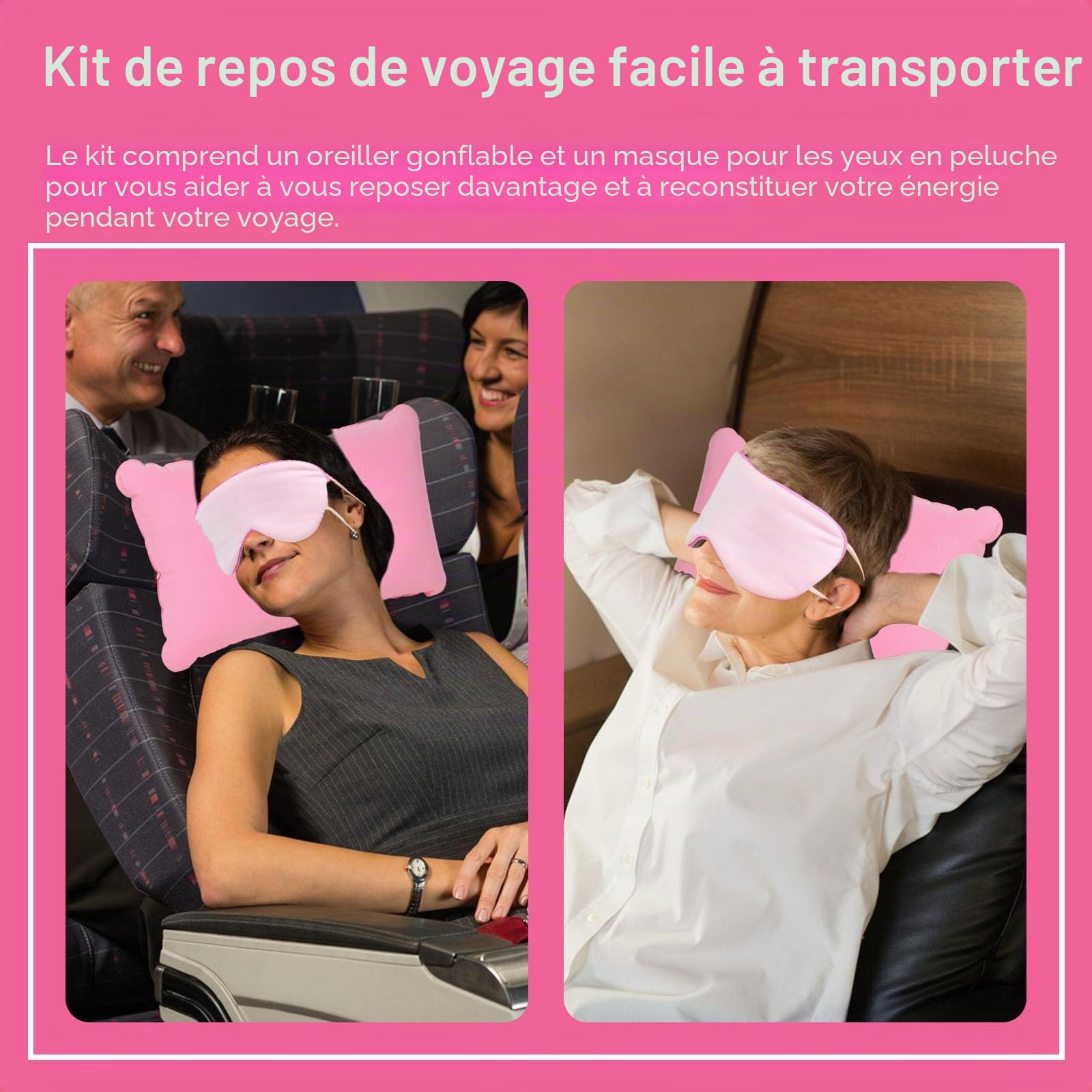 Couverture de Voyage 2 en 1 en Flanelle, Mini Couverture Avion 152x127cm, Couvertures Polaire Avion, Couvertures Voyage Voiture avec Oreiller, Cache-Œil et Pochette, pour Camping Bagage, Rose